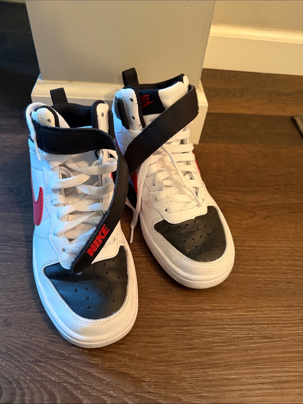 Nike Kids High-Top Sneakers — White, Black & Red